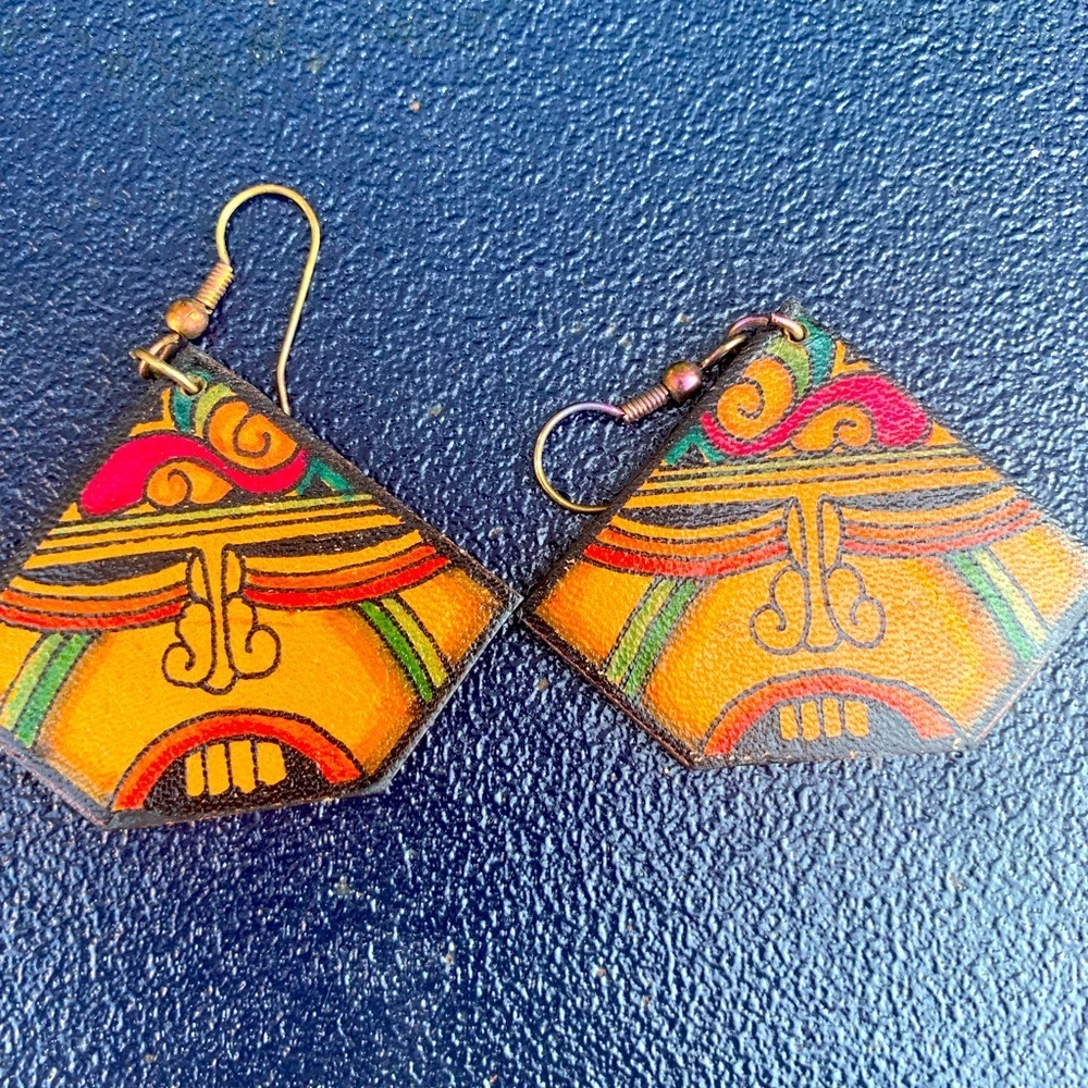 RARE FIND Vintage Handcrafted Leather Earrings